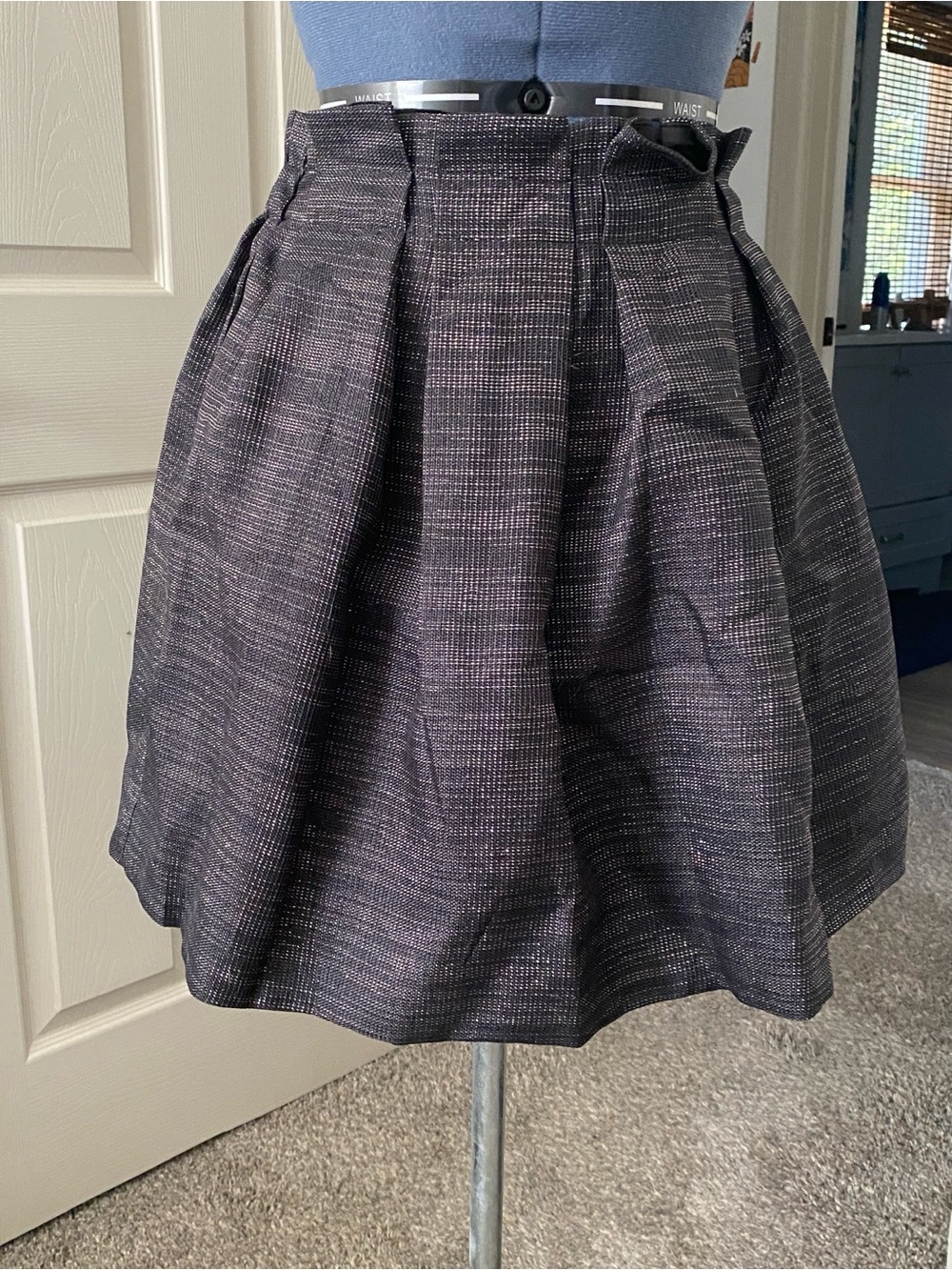 *NWT* High-Waist Silver and Black Pleated Mini Skirt